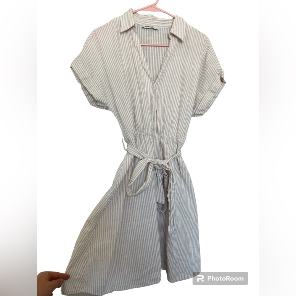 White striped linen dress
